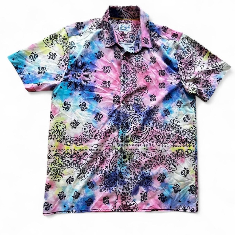 Tie Dye Paisley Short Sleeve Button Up
